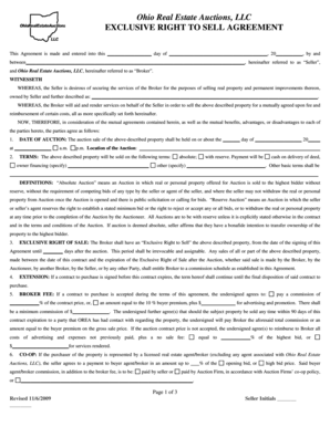 Ohio Real Estate Auctions Exclusive Right to Sell Agreement