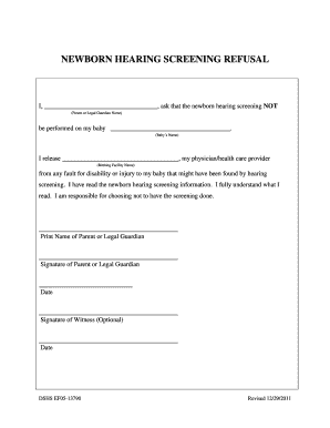 Newborn Hearing Screening Refusal Form