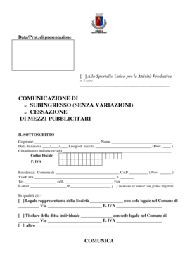 Comunicazione di Subingresso e Cessazione di Mezzi Pubblicitari