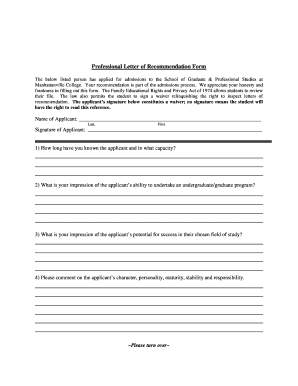Professional Letter of Recommendation Form
