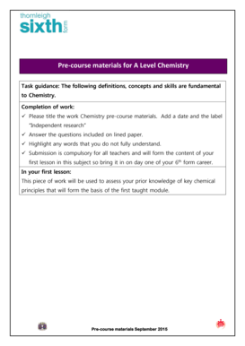 A Level Chemistry Pre-Course Materials