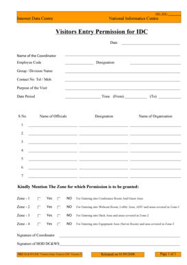 NIC-IDC Visitors Entry Permission Form