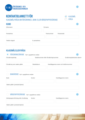 Complaint Form for Insurance, Banking, or Securities Matters