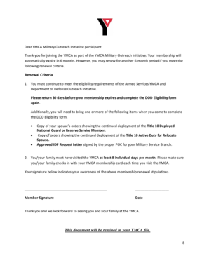 YMCA Military Outreach Membership Renewal Form
