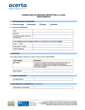 Formulaire de demande d'inscription à la BCE