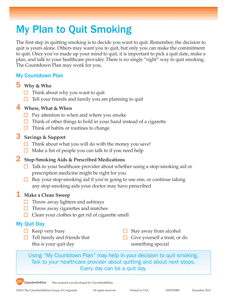 Fillable Online My Plan to Quit Smoking Fax Email Print pdfFiller