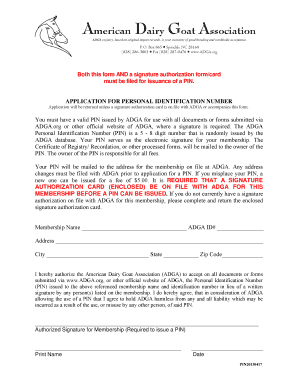 ADGA Personal Identification Number Application