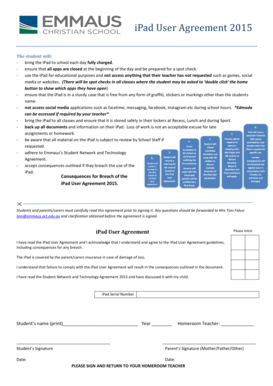 Fillable Online emmaus act edu Yr7 iPad user agreement - Emmaus ...