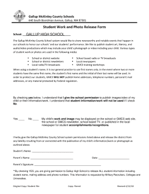 Gallup McKinley County Schools Student Work and Photo Release Form