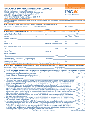 Life Insurance Producer Appointment Application