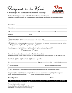 Idaho Humane Society Donation Pledge Form