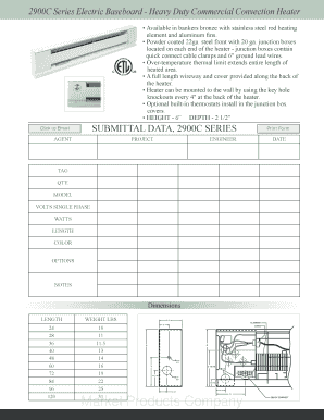 2900C Series Electric Baseboard Heater Submittal Form