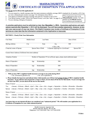 Massachusetts Certificate of Exemption TY14 Application