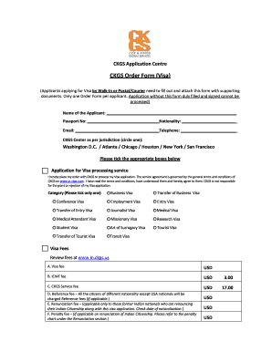 CKGS Visa Application Order Form