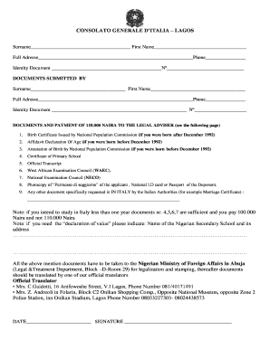 Italy Visa Application Form
