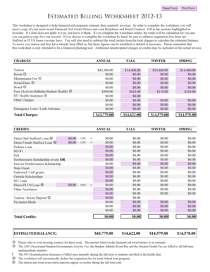 Estimated Billing Worksheet