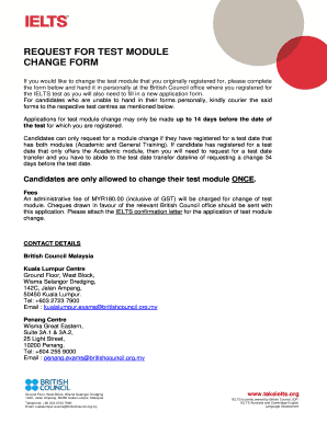 IELTS Test Module Change Form