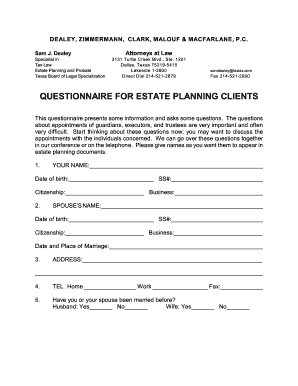 Estate Planning Questionnaire
