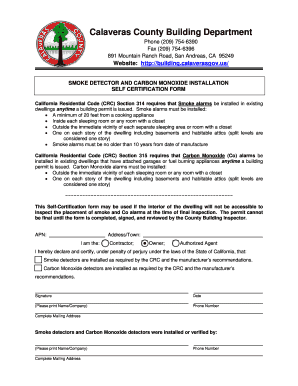 California Smoke and Carbon Monoxide Detector Self Certification Form