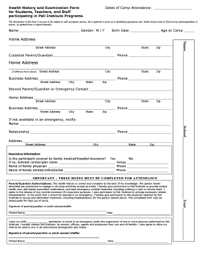 Health History and Examination Form