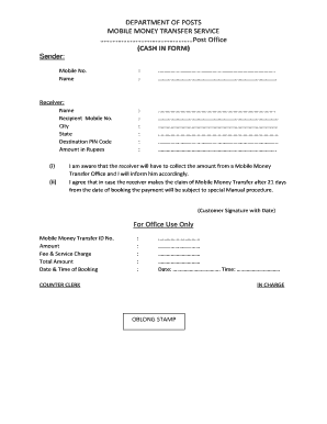 India Mobile Money Transfer Form