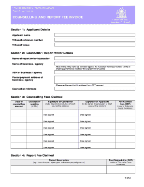 Victims of Crime Counselling and Report Fee Invoice