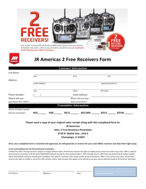 JR Americas 2 Free Receivers Promotion Form