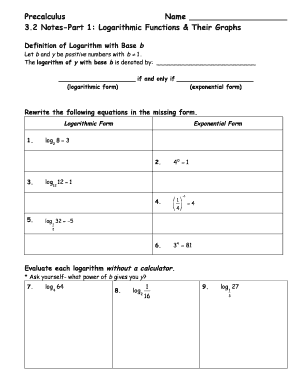 Precalculus Logarithmic Functions Notes