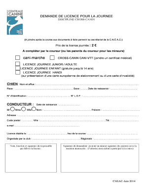 DEMANDE DE LICENCE POUR LA JOURNEE