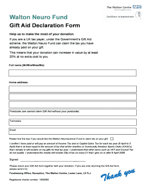 UK Gift Aid Declaration Form