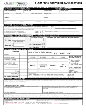Claim Form for Vision Care Services