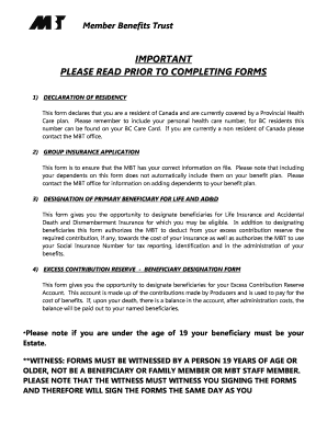 Member Benefits Trust Group Insurance Application