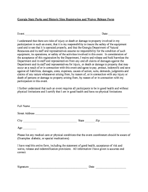 Georgia State Parks Waiver Release Form