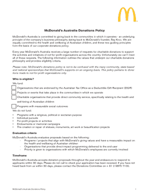 McDonald's Australia Corporate Donation Application Form