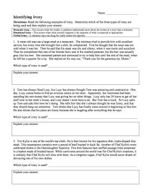 Identifying Irony Worksheet