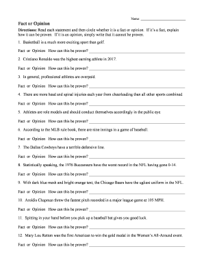 Fact or Opinion Worksheet