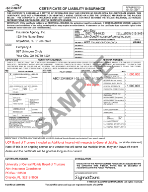 Certificate of Liability Insurance