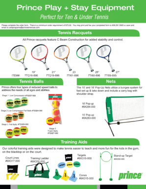 Prince Community Tennis Equipment Order Form