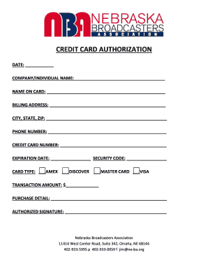 Credit Card Authorization Form