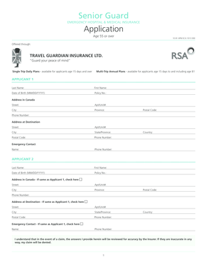Senior Guard Emergency Hospital & Medical Insurance Application