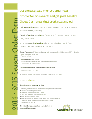 Celebrity Series Boston Subscription Order Form