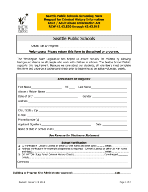 Seattle Public Schools Volunteer Background Check Form
