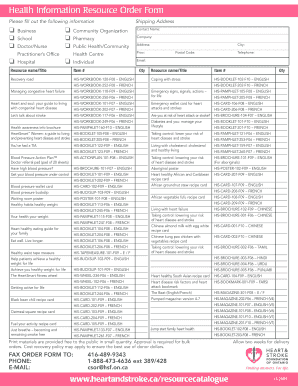 Health Information Resource Order Form