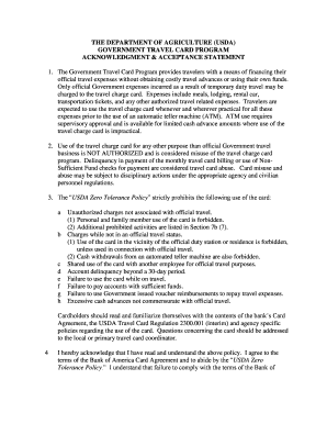 USDA Government Travel Card Acknowledgment Form