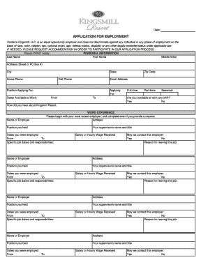 Xanterra Kingsmill Employment Application