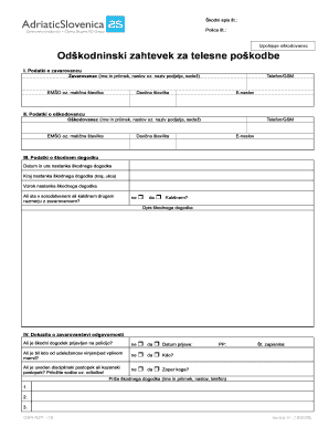 Slovenian Personal Injury Claim Form