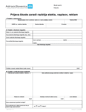 Slovenian Glass Damage Claim Form