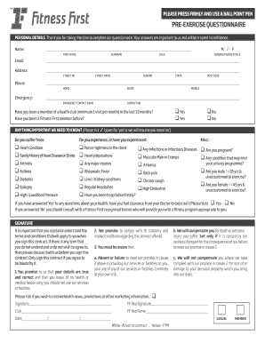 Fitness First Pre-Exercise Questionnaire