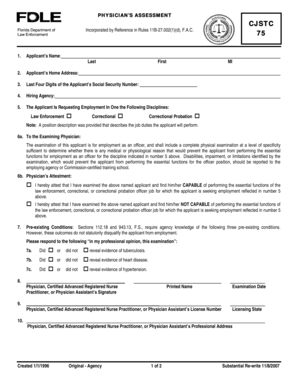 Physician’s Assessment Form CJSTC-75