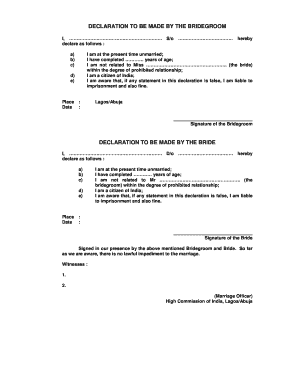 Marriage Declaration Form